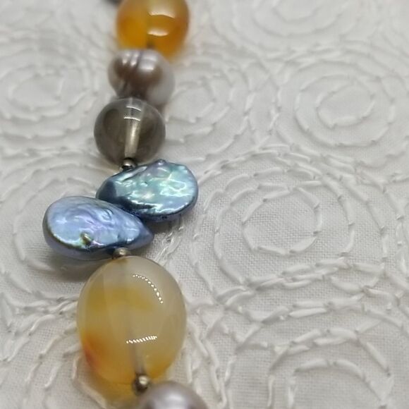 Stone Necklace Multiple Grey Yellow Blue Stones Necklace - Picture 5 of 12